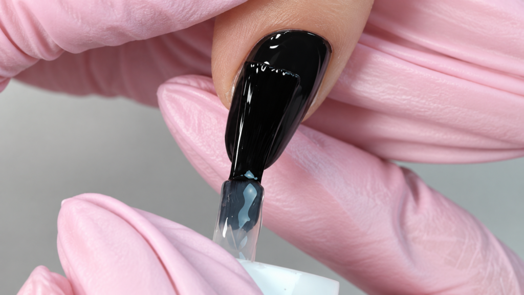 Aplicación de acabado sobre esmalte negro; imagen de clase editada con IA