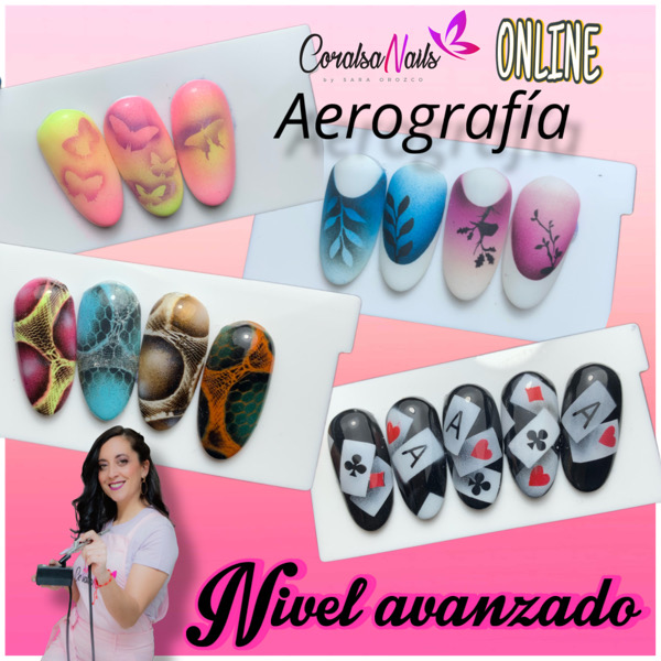 Diseños realizados con aerografía en uñas de CoralSanails