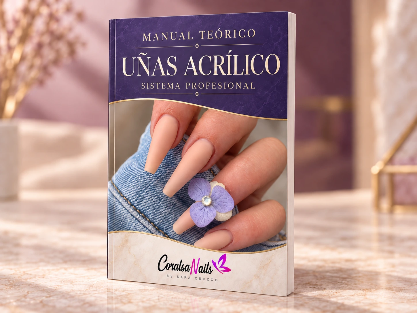 Presentación en forma de libro del manual teórico de Uñas Acrílico Sistema Profesional