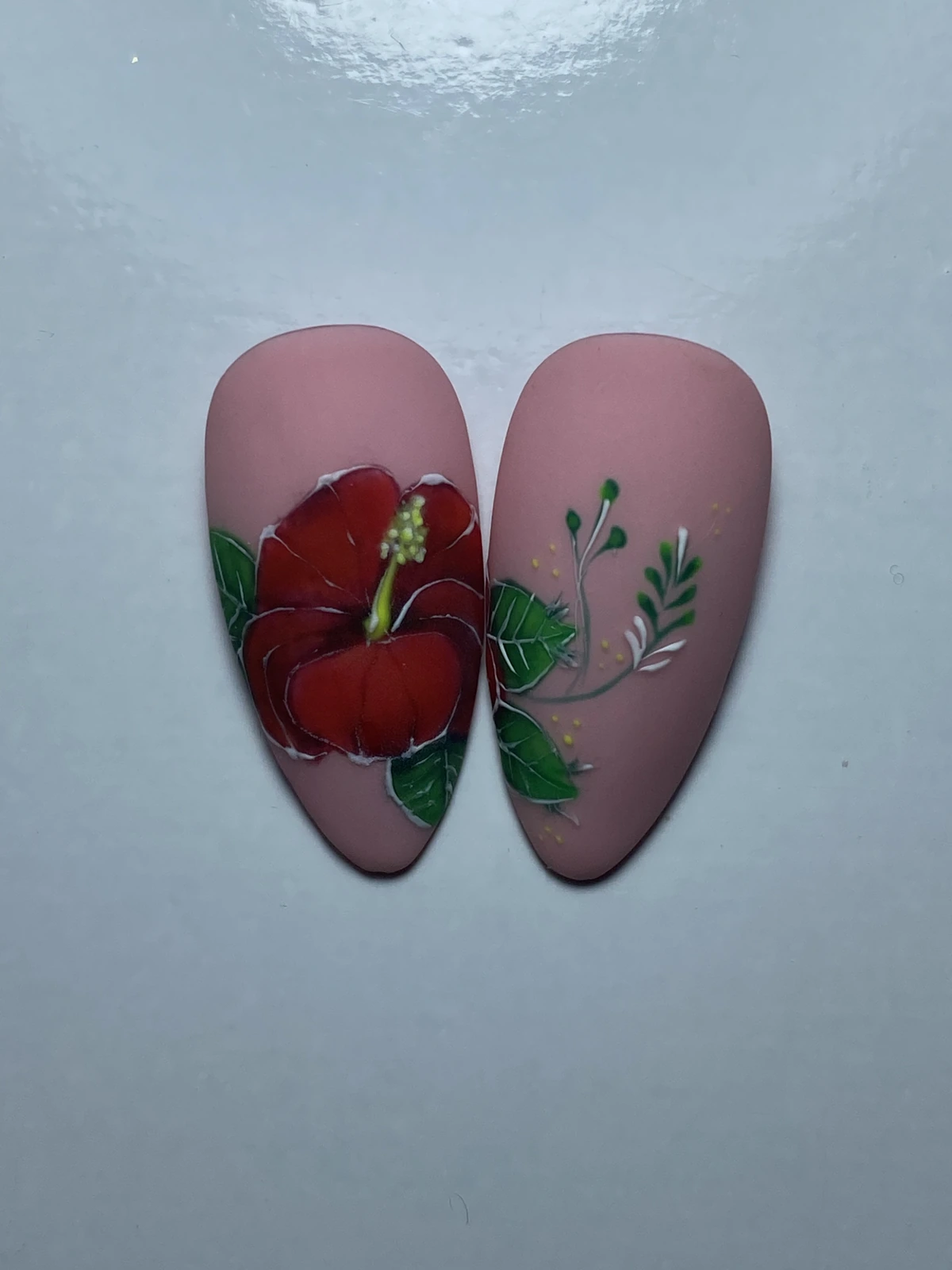 Hibiscus y hojas realizados por alumnas sobre tips rosas