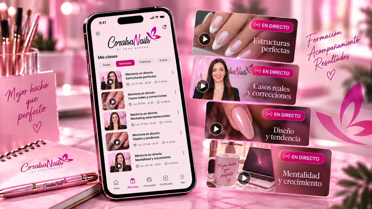 Presentación visual de mentorías, correcciones y acompañamiento de CoralSanails