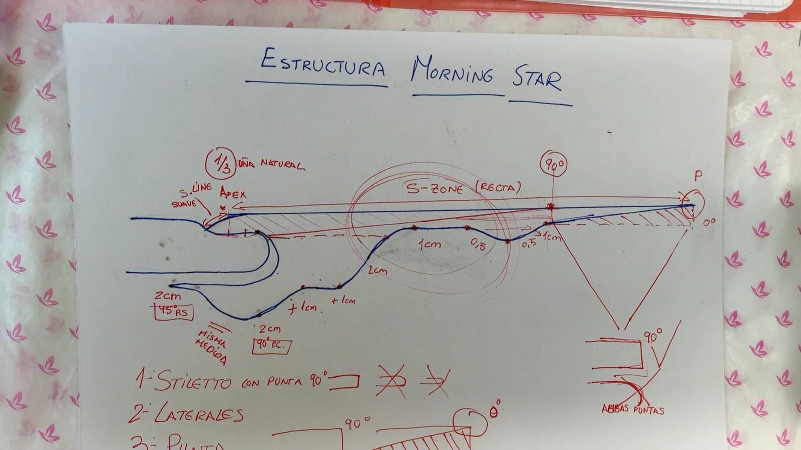 Esquema de Morning Star con perfil azul, puntos de referencia y anotaciones rojas de la clase